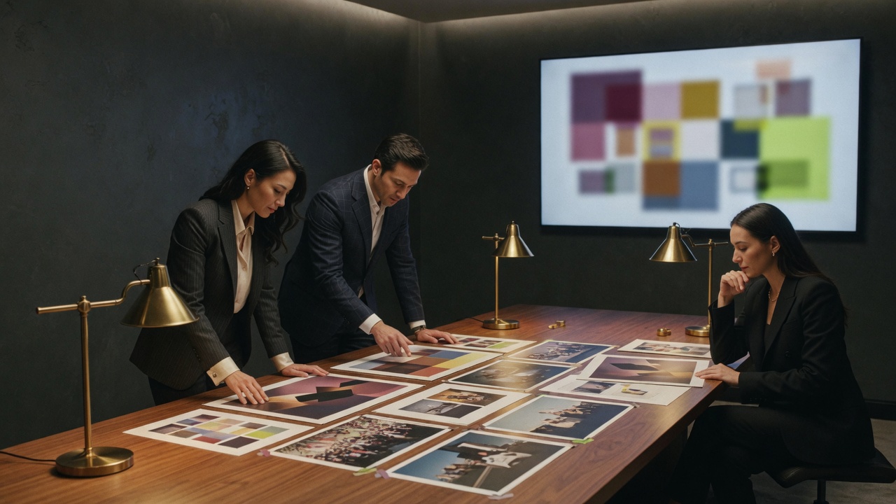Strategy studio reviewing photographic boards