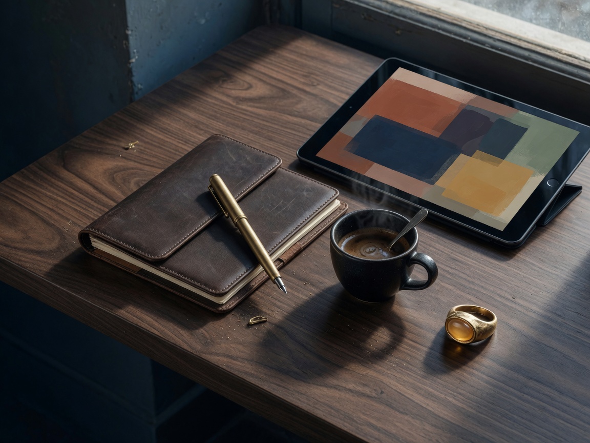 The work of review on a walnut desk